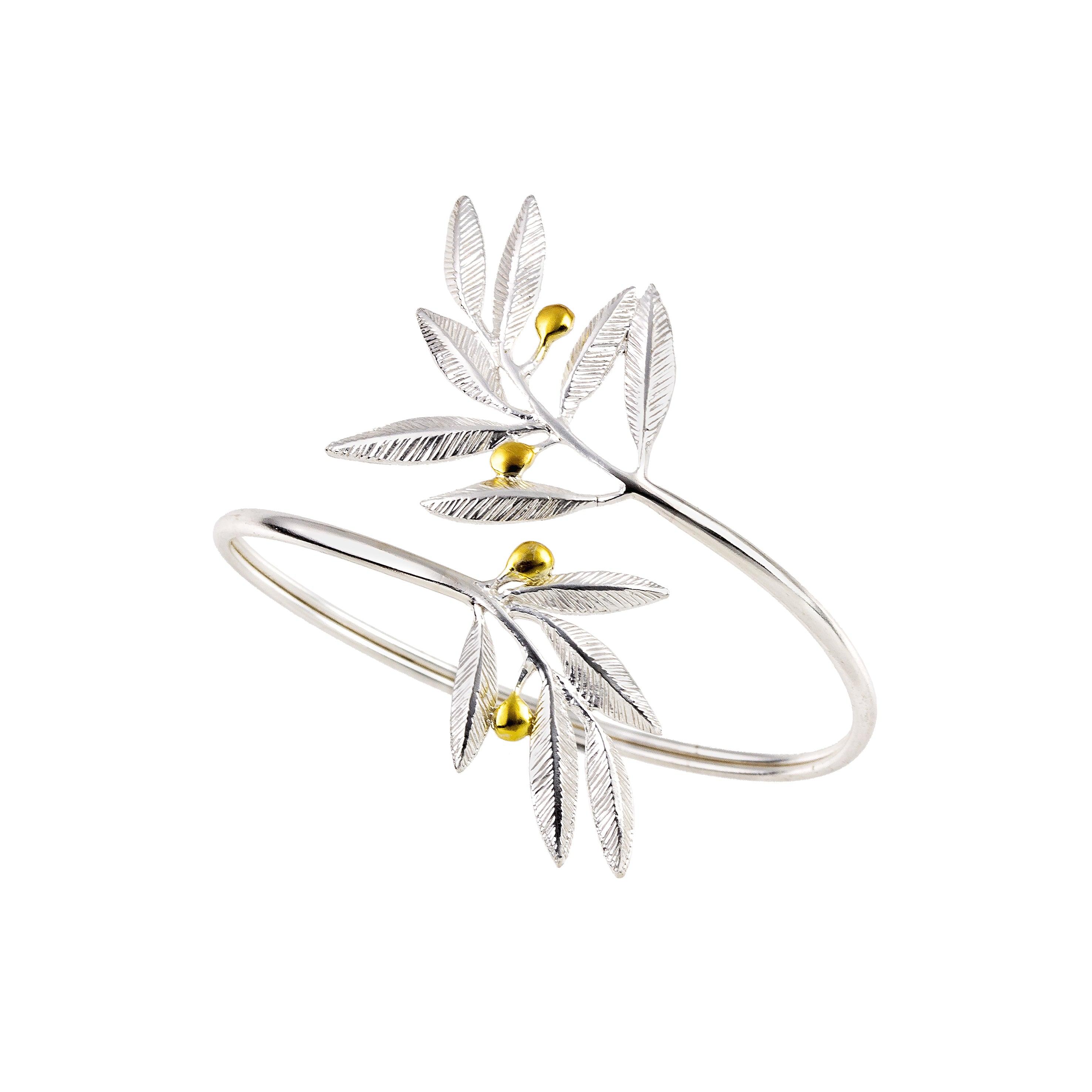 OPEN BRACELET SILVER 925° OLIVE DESIGN WITH GOLD-PLATED DETAILS