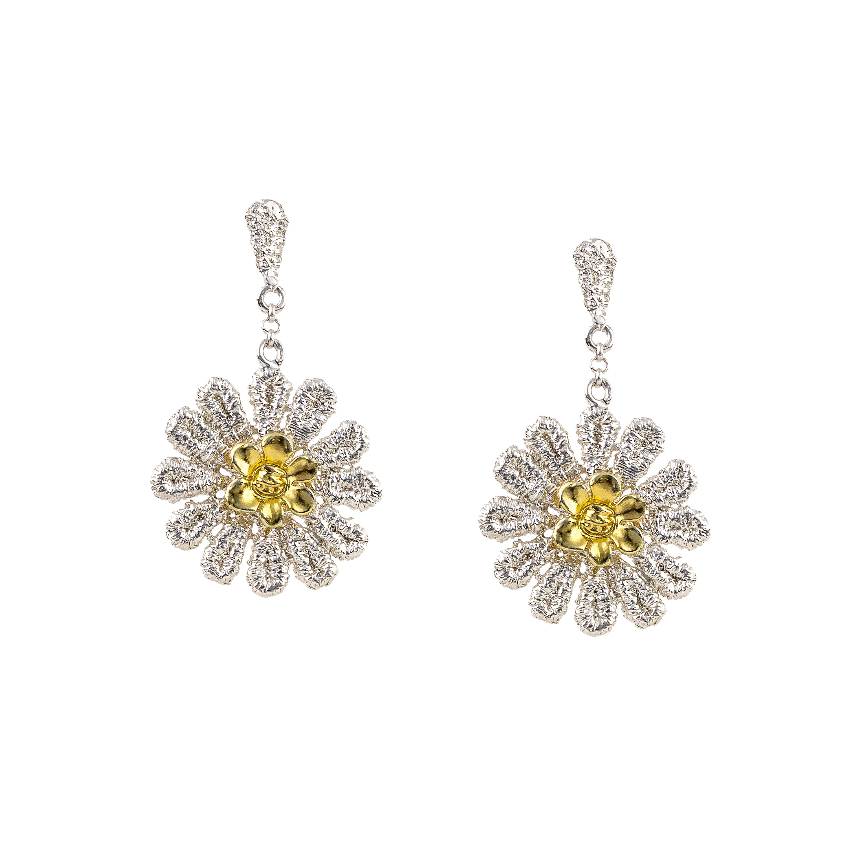 EARRINGS SILVER 925° FLOWER DESIGN WITH GOLD PLATED DETAILS