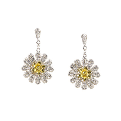 EARRINGS SILVER 925° FLOWER DESIGN WITH GOLD PLATED DETAILS