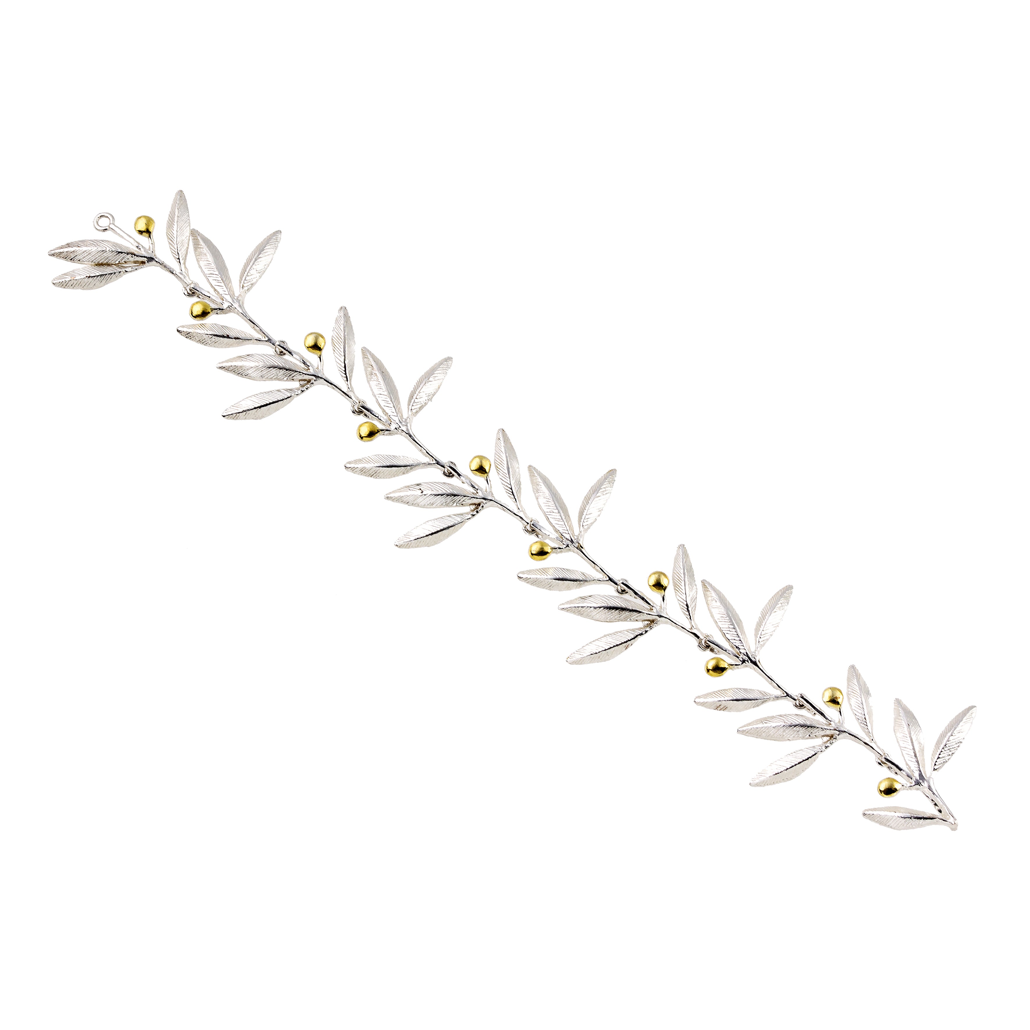 HINGED BRACELET STERLING SILVER 925° OLIVE DESIGN WITH GOLD PLATED DETAILS
