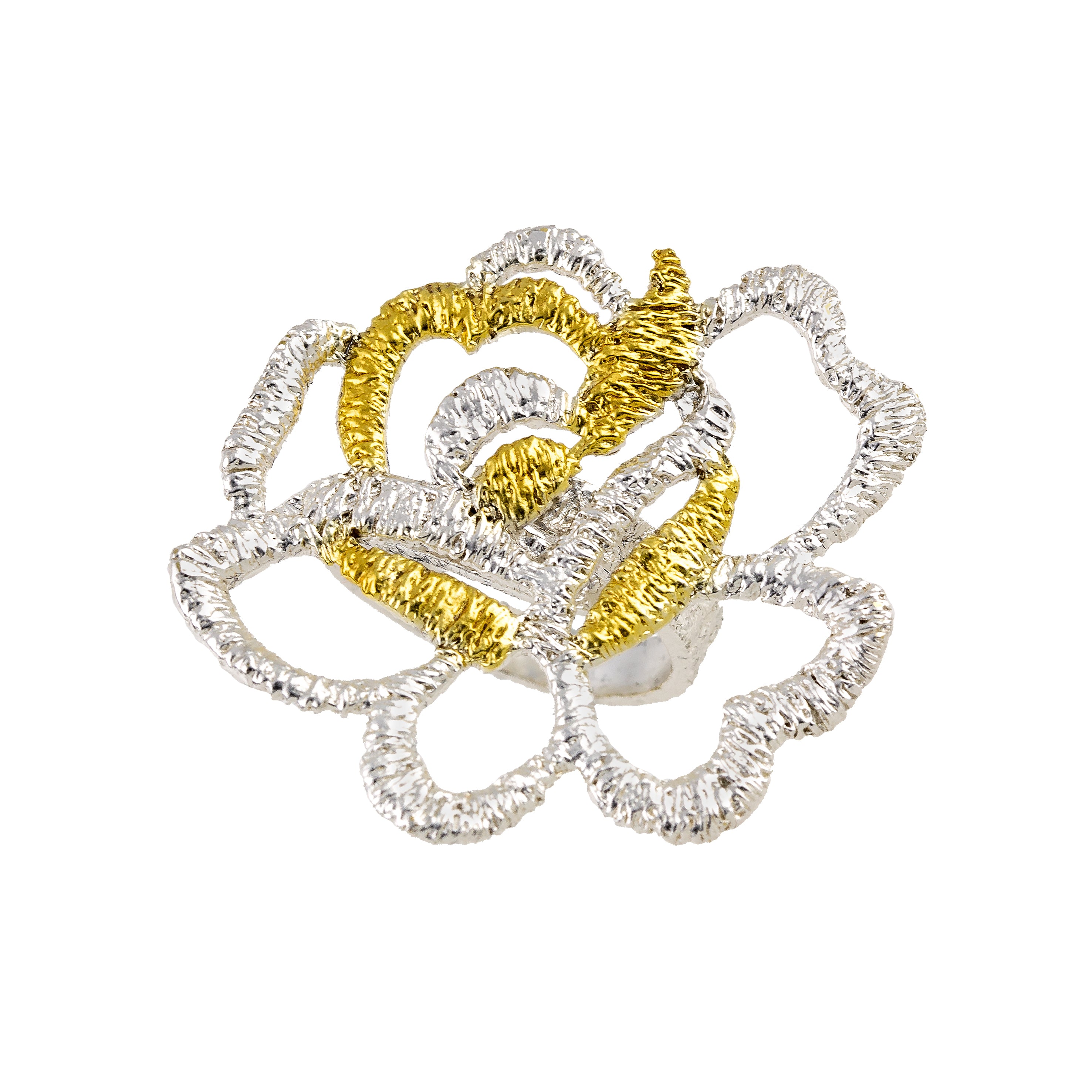 RING 925° SILVER ROSE DESIGN WITH GOLD-PLATED DETAILS
