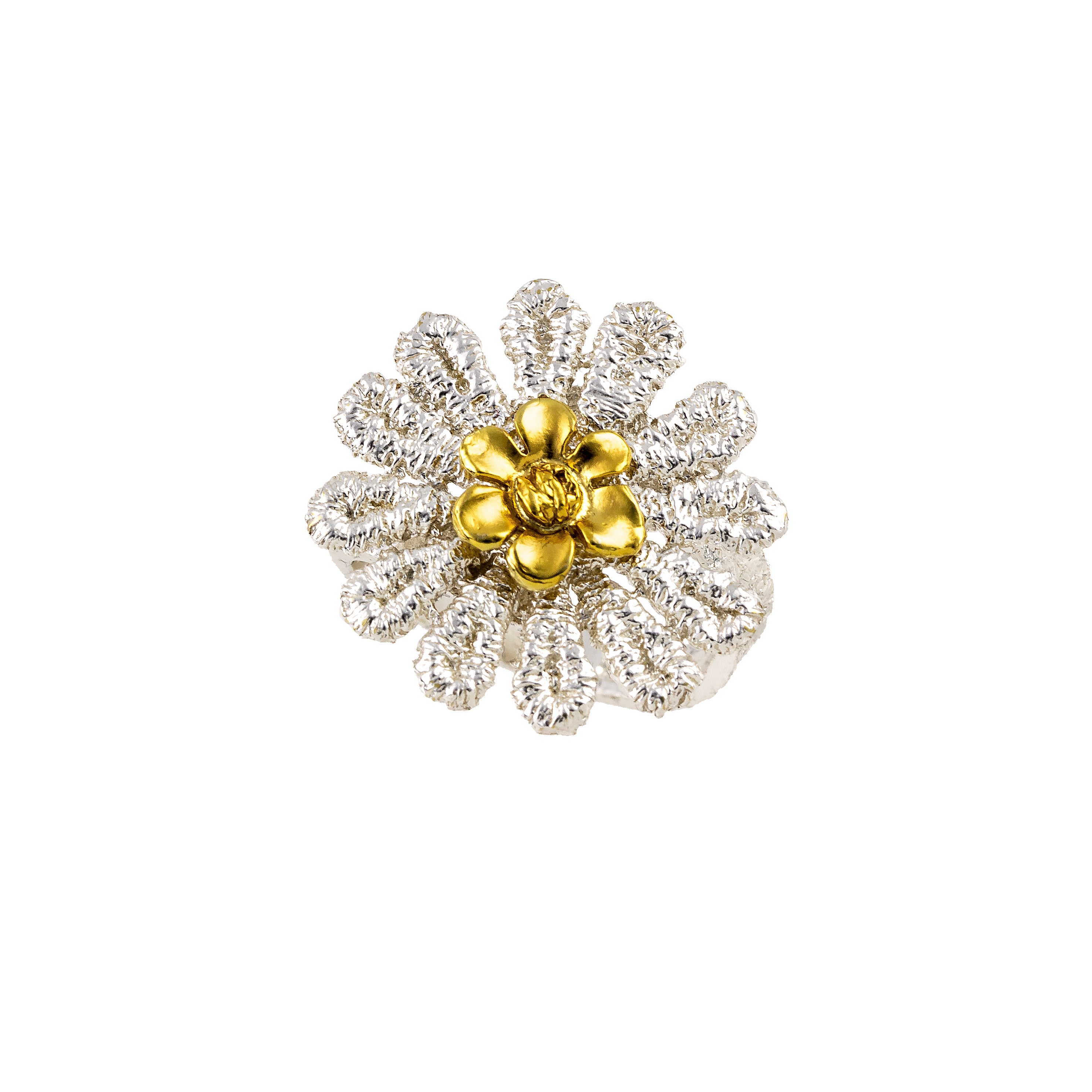 RING SILVER 925° FLOWER DESIGN WITH GOLD PLATED DETAILS