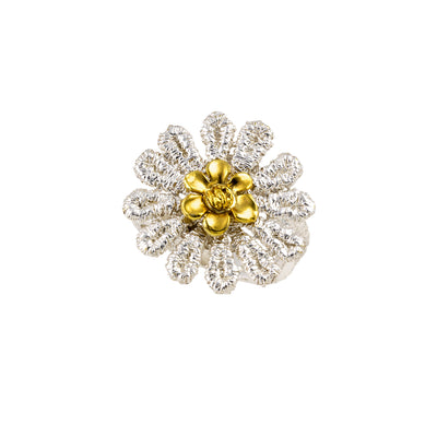 RING SILVER 925° FLOWER DESIGN WITH GOLD PLATED DETAILS