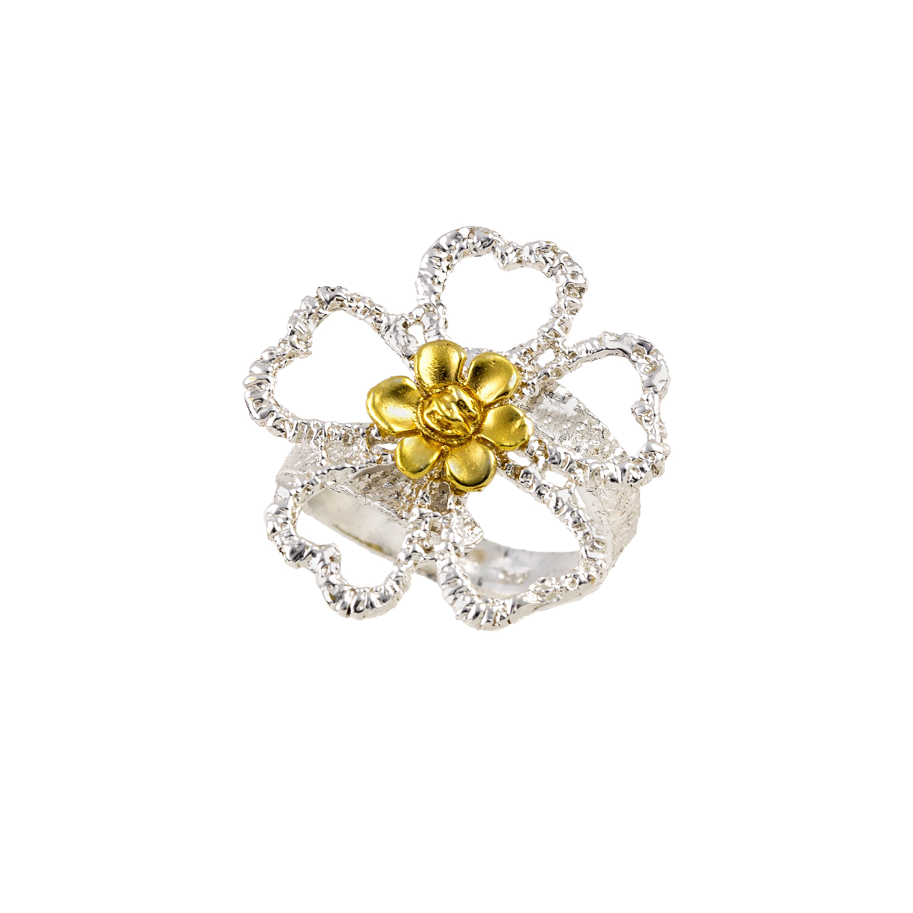 RING SILVER 925° FLOWER DESIGN WITH GOLD PLATED DETAILS
