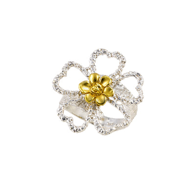 RING SILVER 925° FLOWER DESIGN WITH GOLD PLATED DETAILS