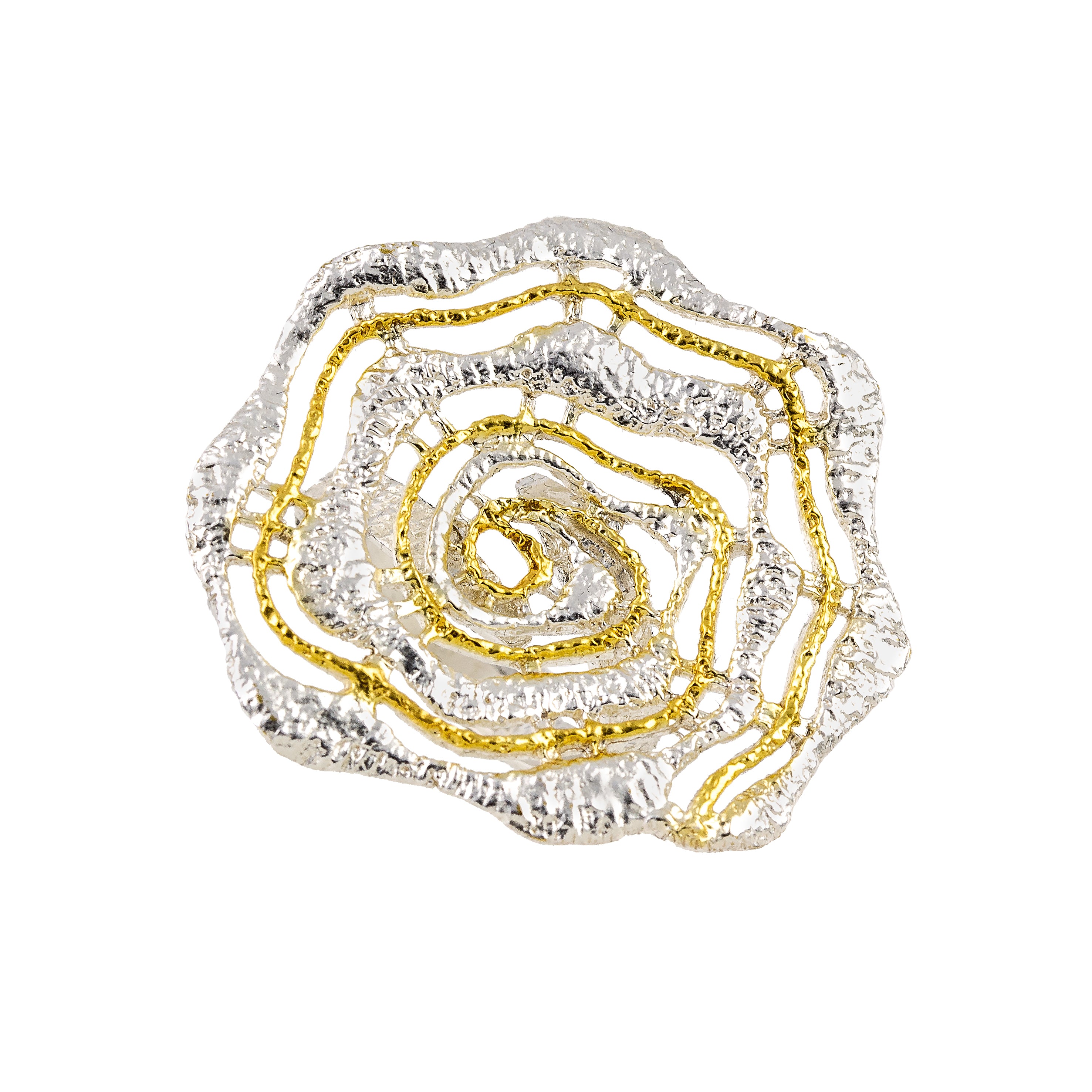 RING SILVER 925° SPIRAL FLOWER DESIGN WITH GOLD-PLATED DETAILS