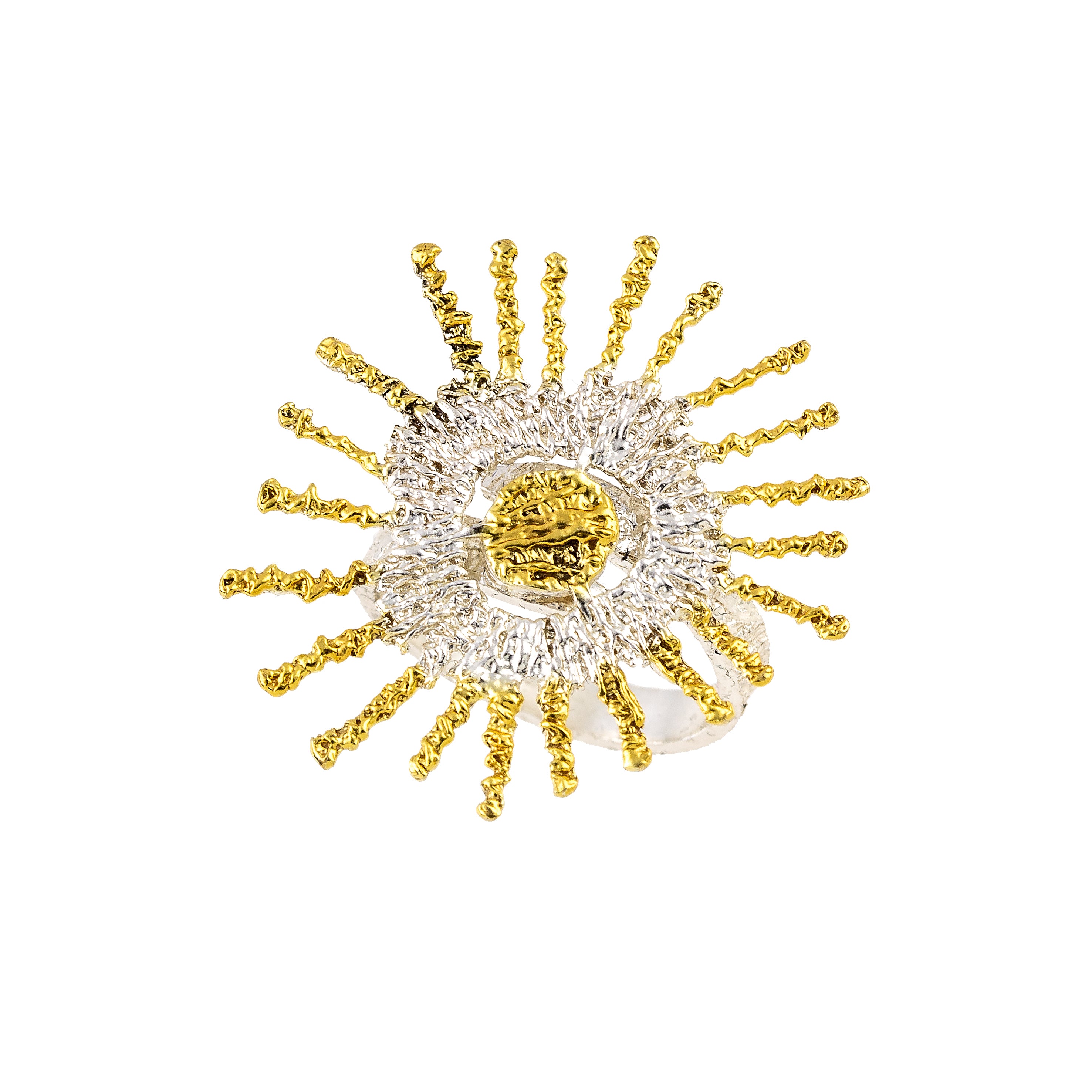 925° SILVER RING SUN DESIGN WITH GOLD PLATED DETAILS
