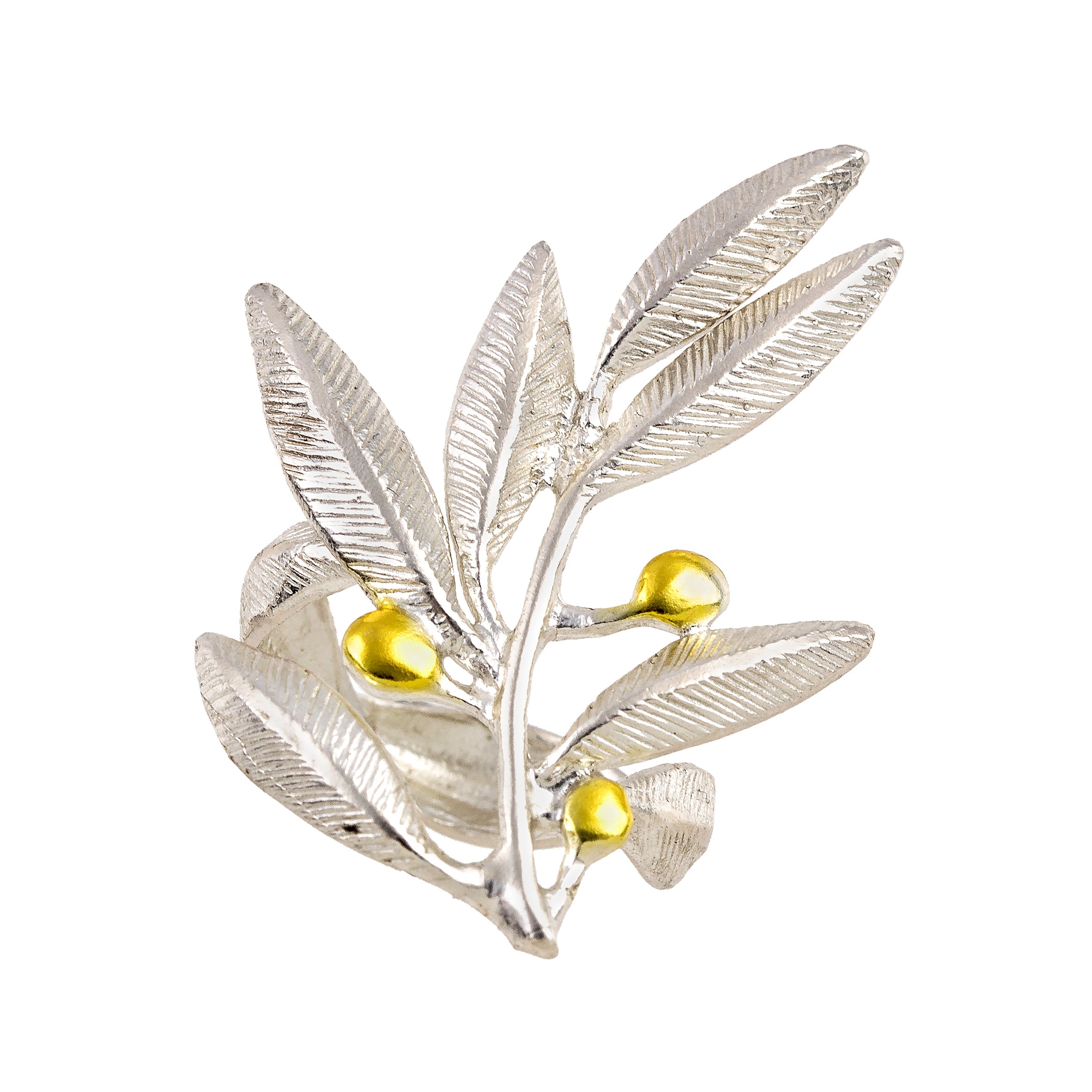 RING SILVER 925° OLIVE DESIGN WITH GOLD-PLATED DETAILS