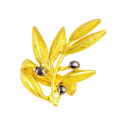 925° SILVER GOLD PLATED RING OLIVE DESIGN WITH BLACK PLATINUM DETAILS