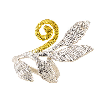SILVER RING 925° LEAVES DESIGN WITH GOLD PLATED DETAILS