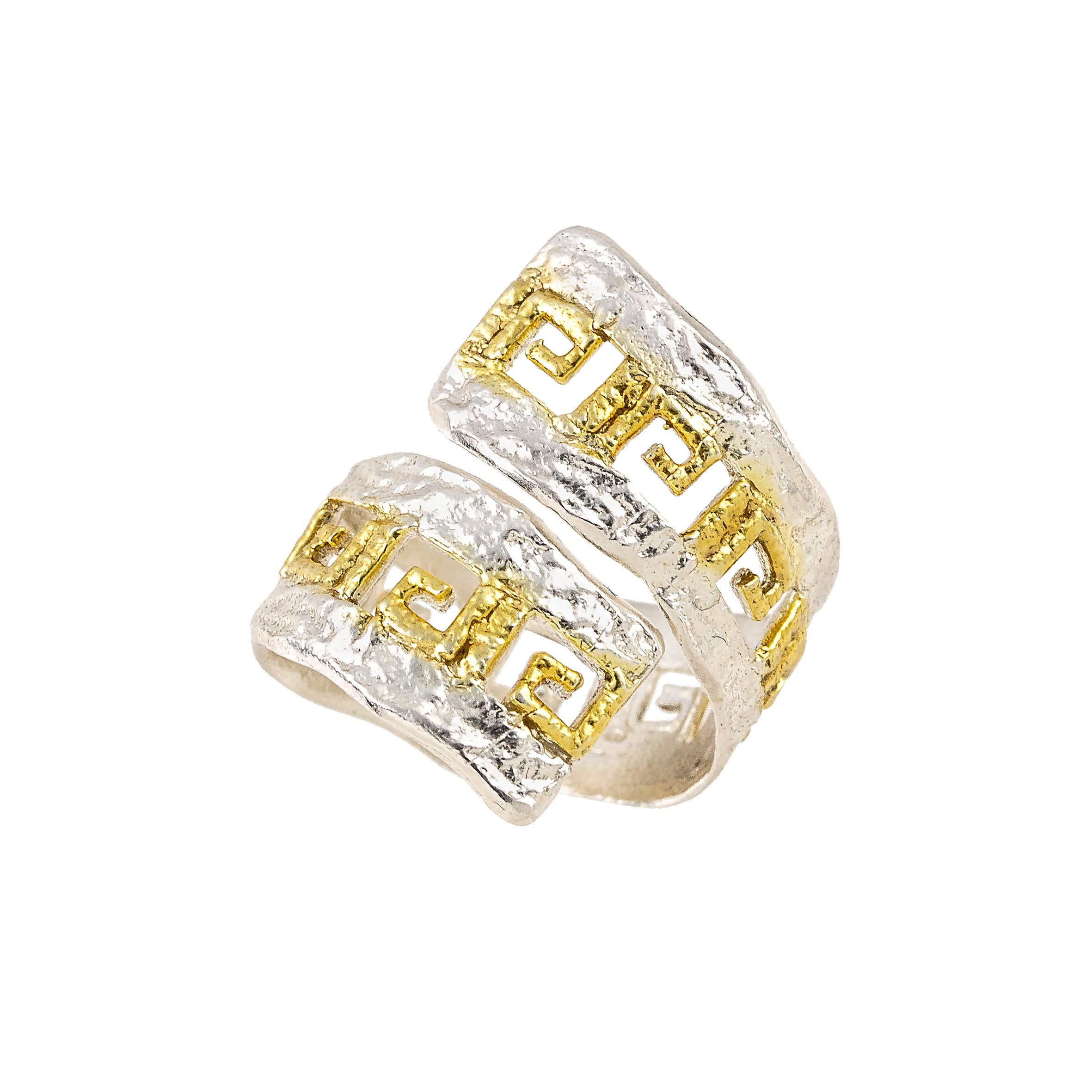 RING SILVER 925° GRECA DESIGN WITH GOLD PLATED DETAILS