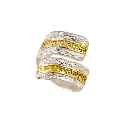 RING SILVER 925° MEANDER DESIGN WITH GOLD PLATED DETAILS
