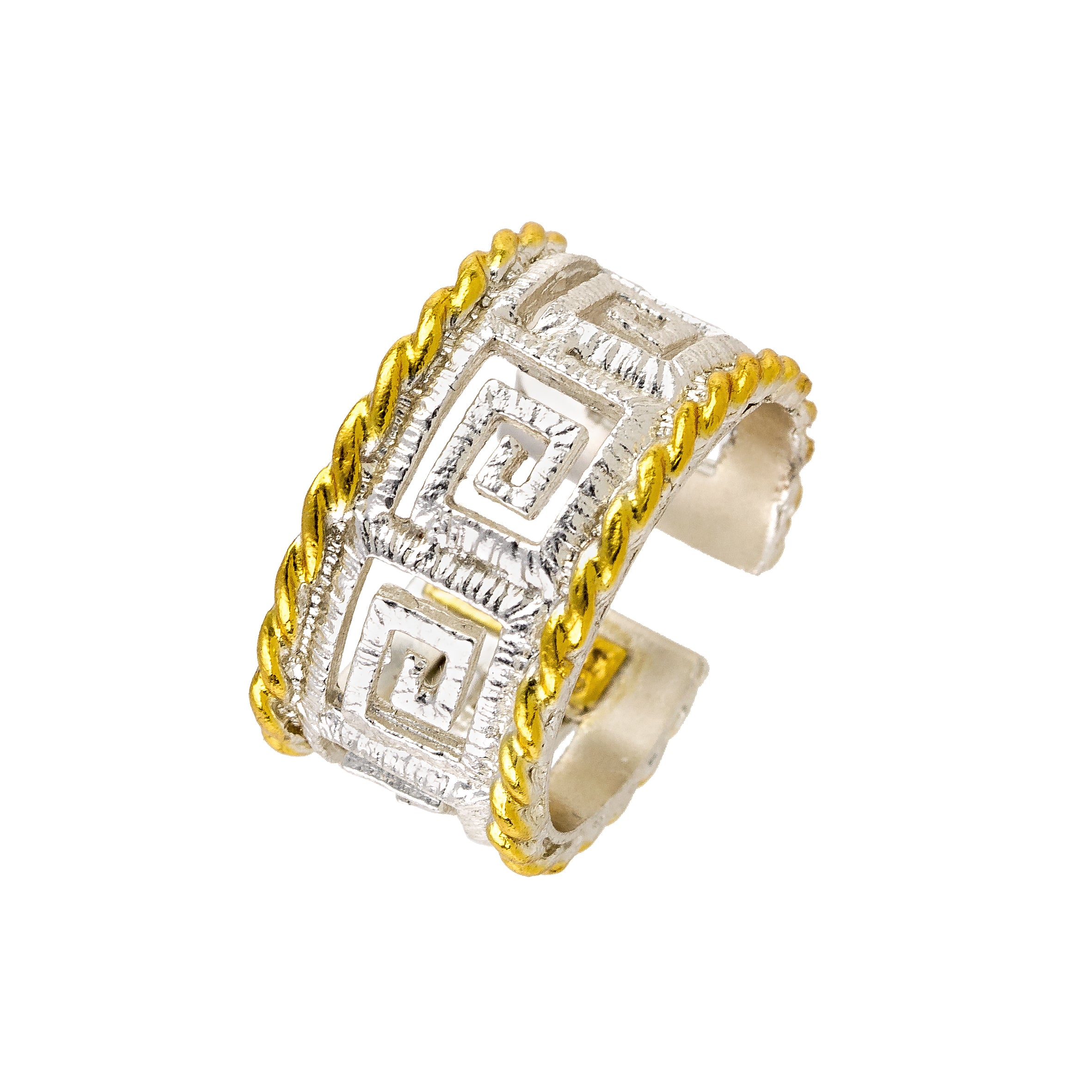 RING SILVER 925° GRECA DESIGN WITH GOLD PLATED DETAILS