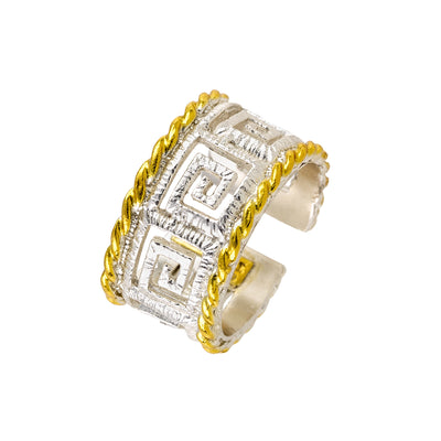 RING SILVER 925° GRECA DESIGN WITH GOLD PLATED DETAILS