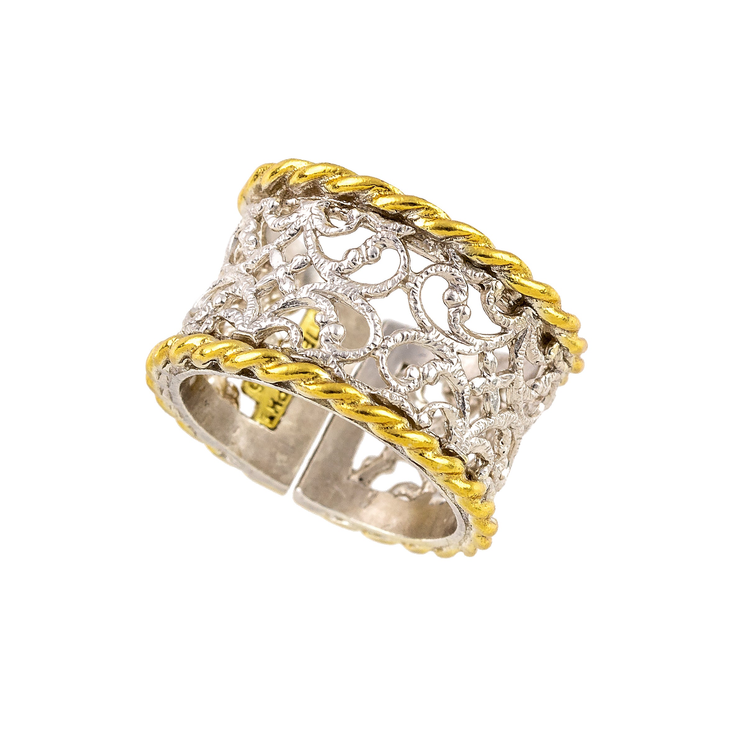 SILVER 925° RING WITH IRREGULAR DESIGN AND GOLD-PLATED DETAILS