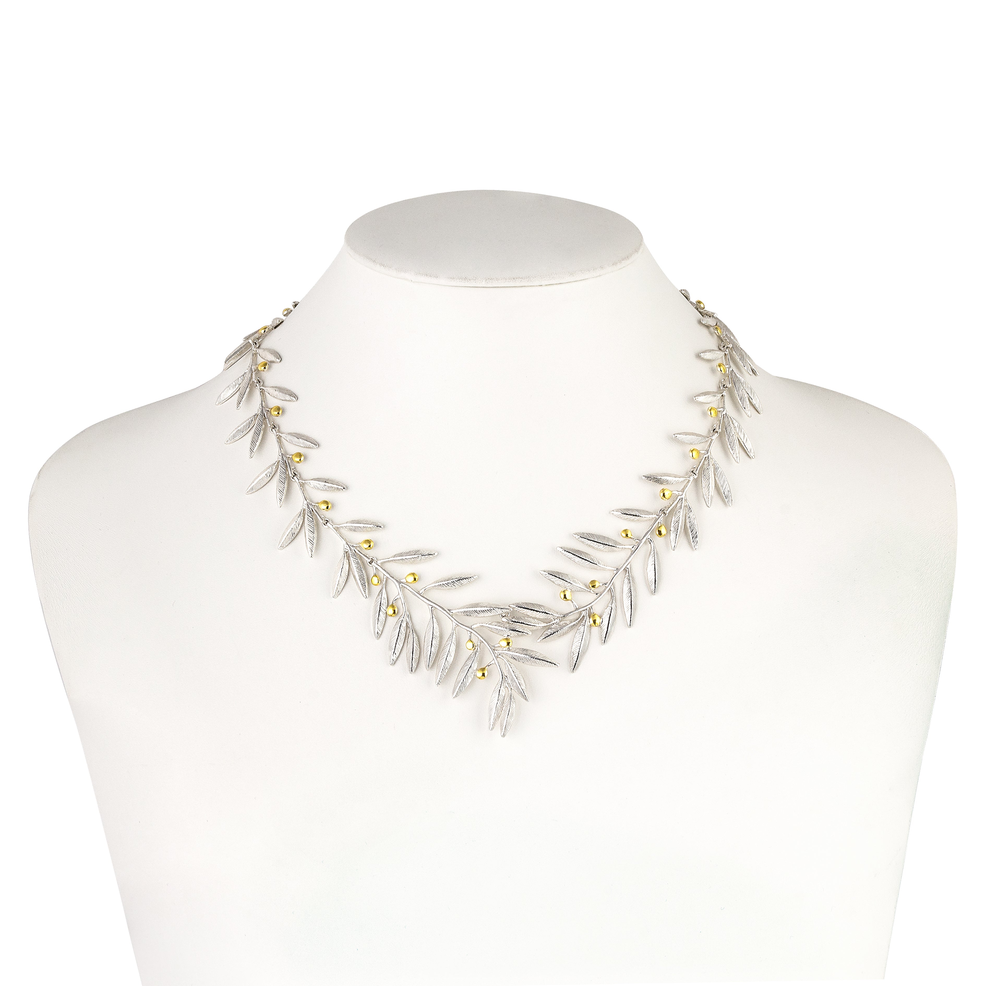 SILVER 925° NECKLACE LARGE OLIVE DESIGN WITH GOLD-PLATED DETAILS