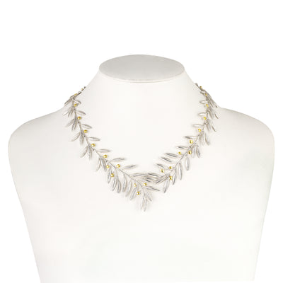 SILVER 925° NECKLACE LARGE OLIVE DESIGN WITH GOLD-PLATED DETAILS
