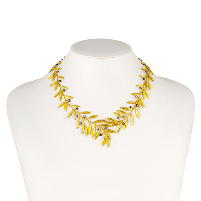 NECKLACE SILVER 925° GOLD PLATED OLIVE DESIGN LARGE WITH BLACK PLATING DETAILS