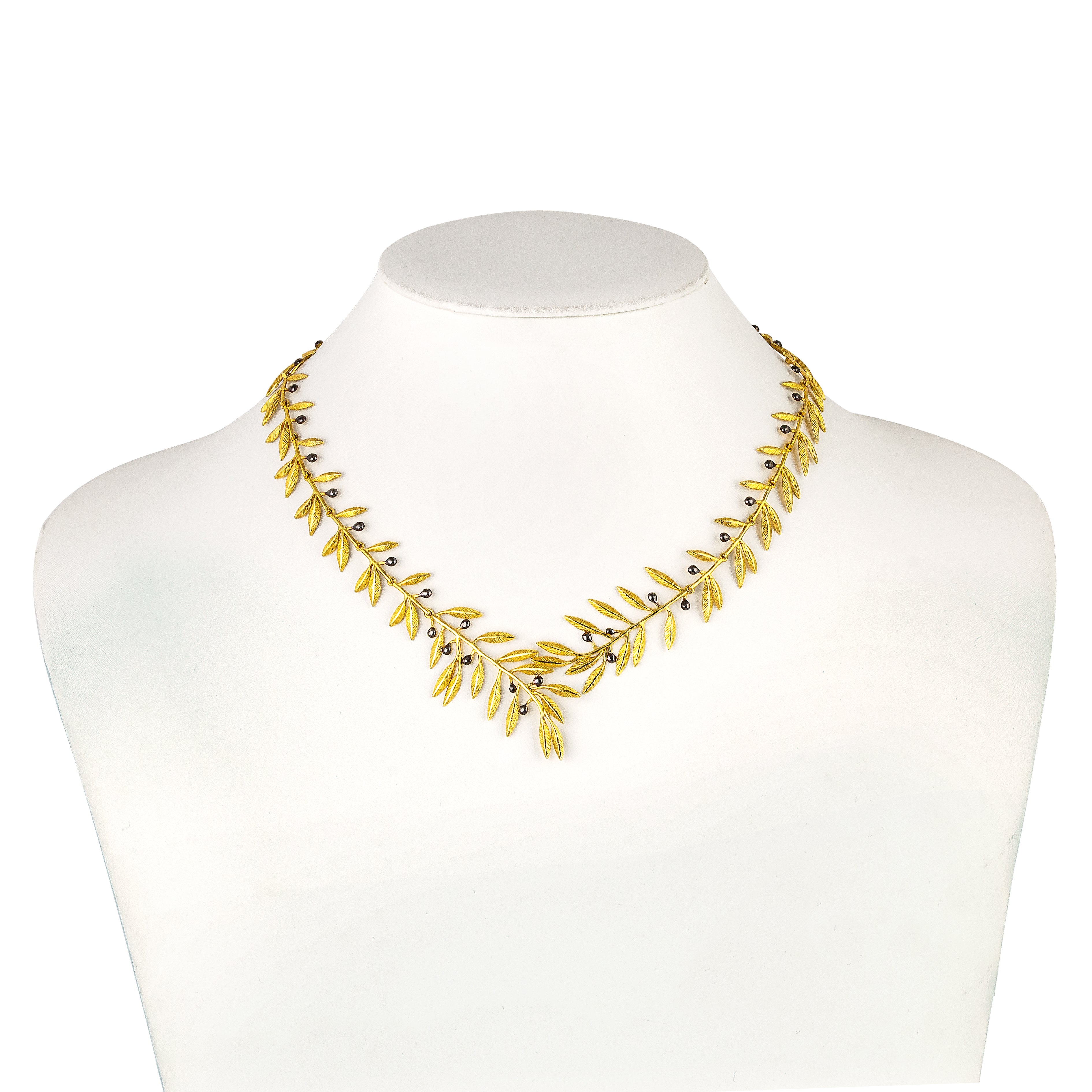 SILVER 925° GOLD PLATED NECKLACE SMALL OLIVE DESIGN WITH BLACK PLATINUM DETAILING