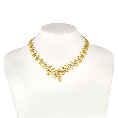 SILVER 925° GOLD PLATED NECKLACE SMALL OLIVE DESIGN WITH BLACK PLATINUM DETAILING
