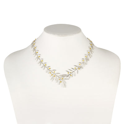 SILVER 925° NECKLACE, SMALL OLIVE DESIGN WITH GOLD-PLATED DETAILS