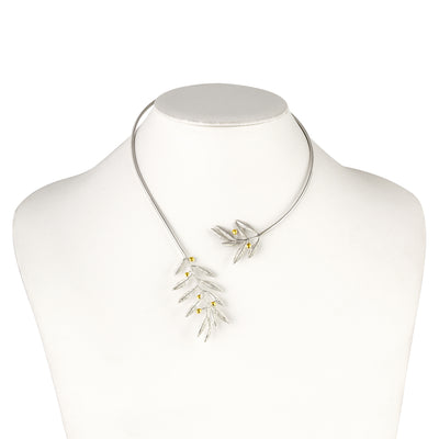 OPEN NECKLACE SILVER 925° LARGE OLIVE DESIGN WITH GOLD-PLATED DETAILS