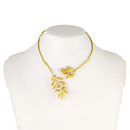 OPEN NECKLACE GOLD PLATED 925° SILVER LARGE OLIVE DESIGN WITH BLACK PLATINUM DETAILS