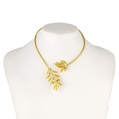 OPEN NECKLACE GOLD PLATED 925° SILVER LARGE OLIVE DESIGN WITH BLACK PLATINUM DETAILS