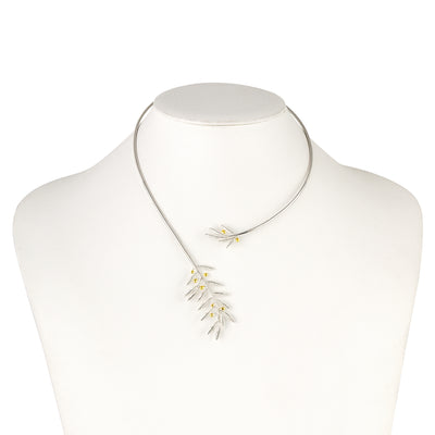 OPEN NECKLACE 925° SILVER SMALL OLIVE DESIGN WITH GOLD-PLATED DETAILS