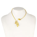 OPEN NECKLACE GOLD PLATED SILVER 925° OLIVE DESIGN SMALL WITH BLACK PLATINUM DETAILS