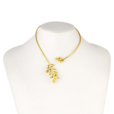 OPEN NECKLACE GOLD PLATED SILVER 925° OLIVE DESIGN SMALL WITH BLACK PLATINUM DETAILS
