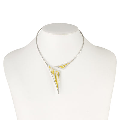 OPEN NECKLACE SILVER 925° GRECA TRIANGULAR DESIGN WITH GOLD-PLATED DETAILS