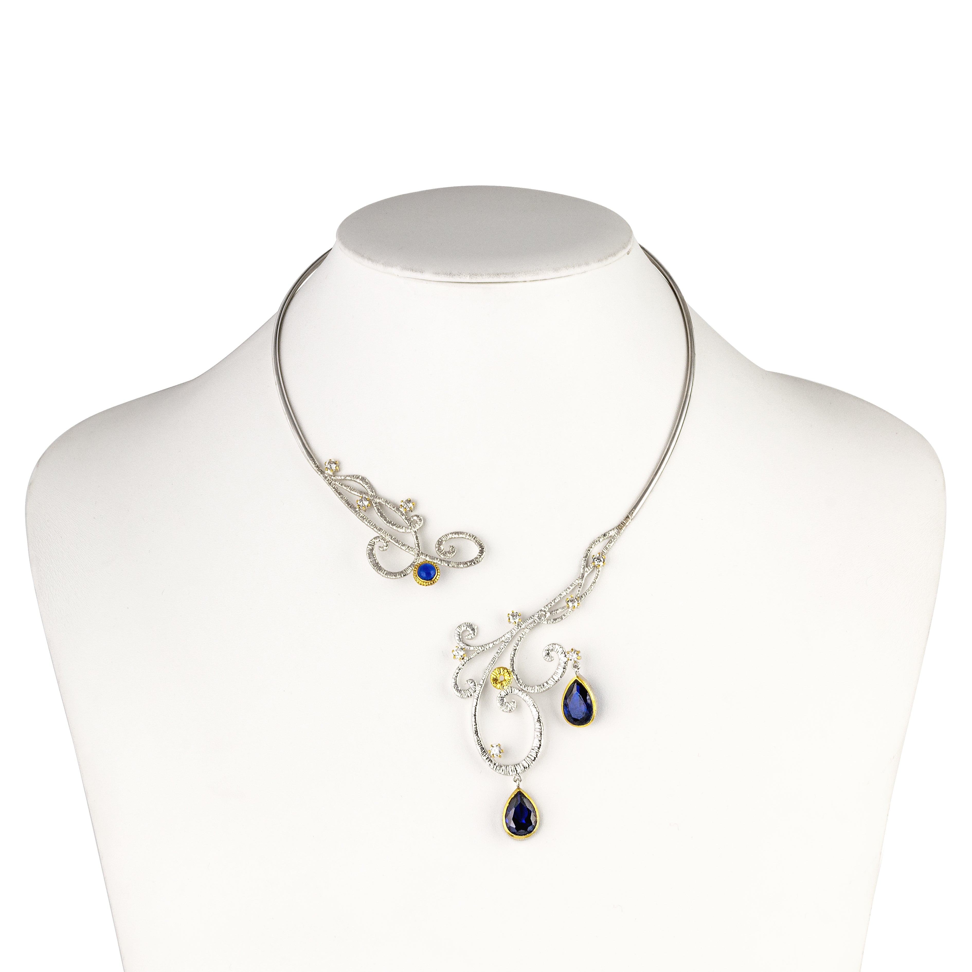 OPEN NECKLACE SILVER 925° WITH ZIRCON AND GOLD PLATED DETAILS