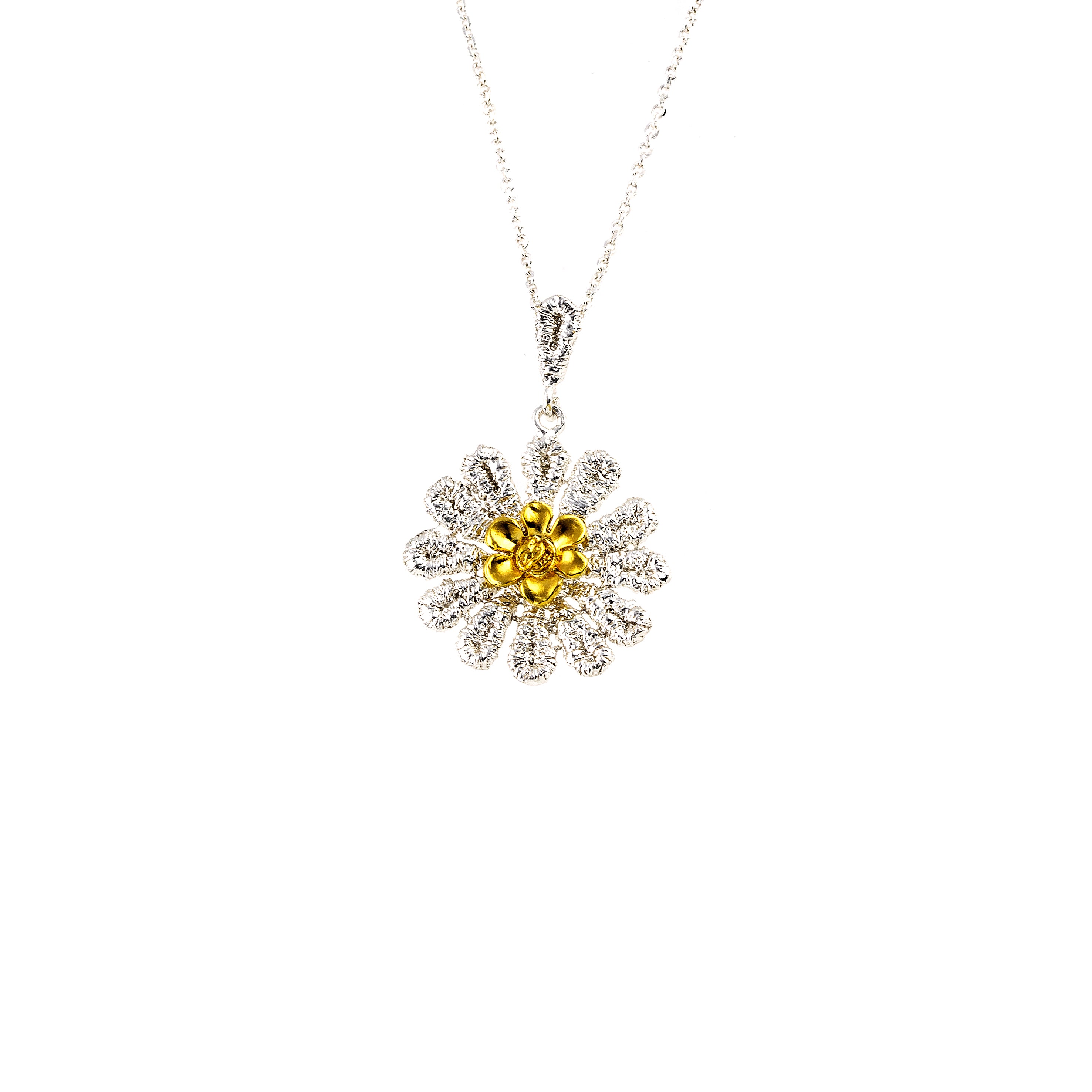SILVER 925° PENDANT FLOWER DESIGN WITH GOLD-PLATED DETAILS