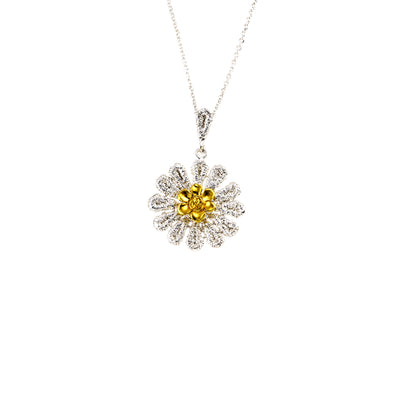 SILVER 925° PENDANT FLOWER DESIGN WITH GOLD-PLATED DETAILS