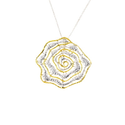 SILVER 925° PENDANT FLOWER SPIRAL DESIGN WITH GOLD PLATED DETAILS