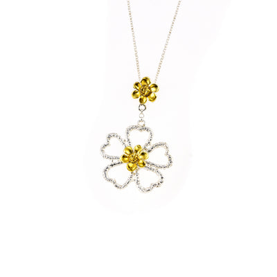 SILVER 925° PENDANT FLOWER DESIGN WITH GOLD-PLATED DETAILS
