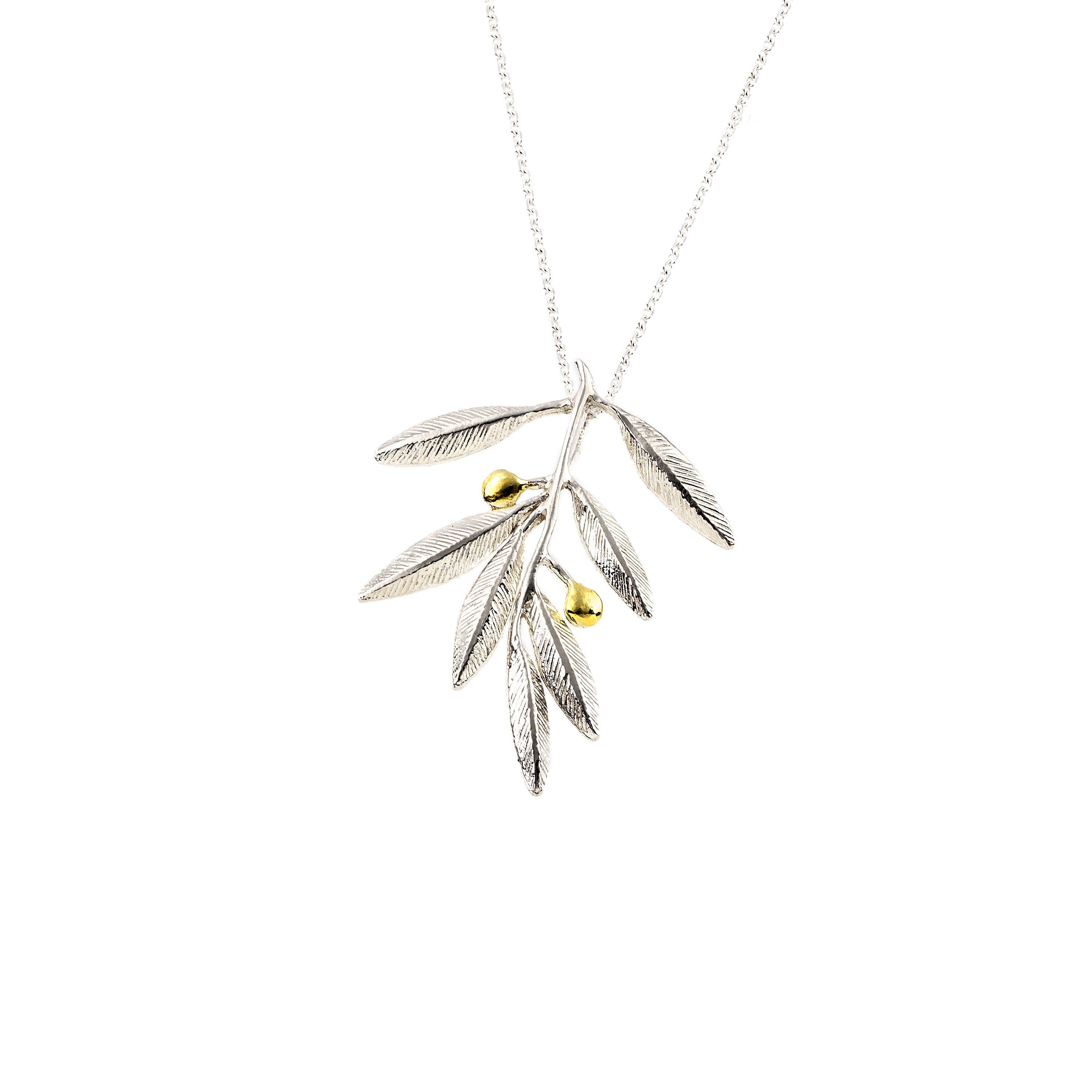 925° SILVER PENDANT - OLIVE DESIGN WITH GOLD-PLATED DETAILS