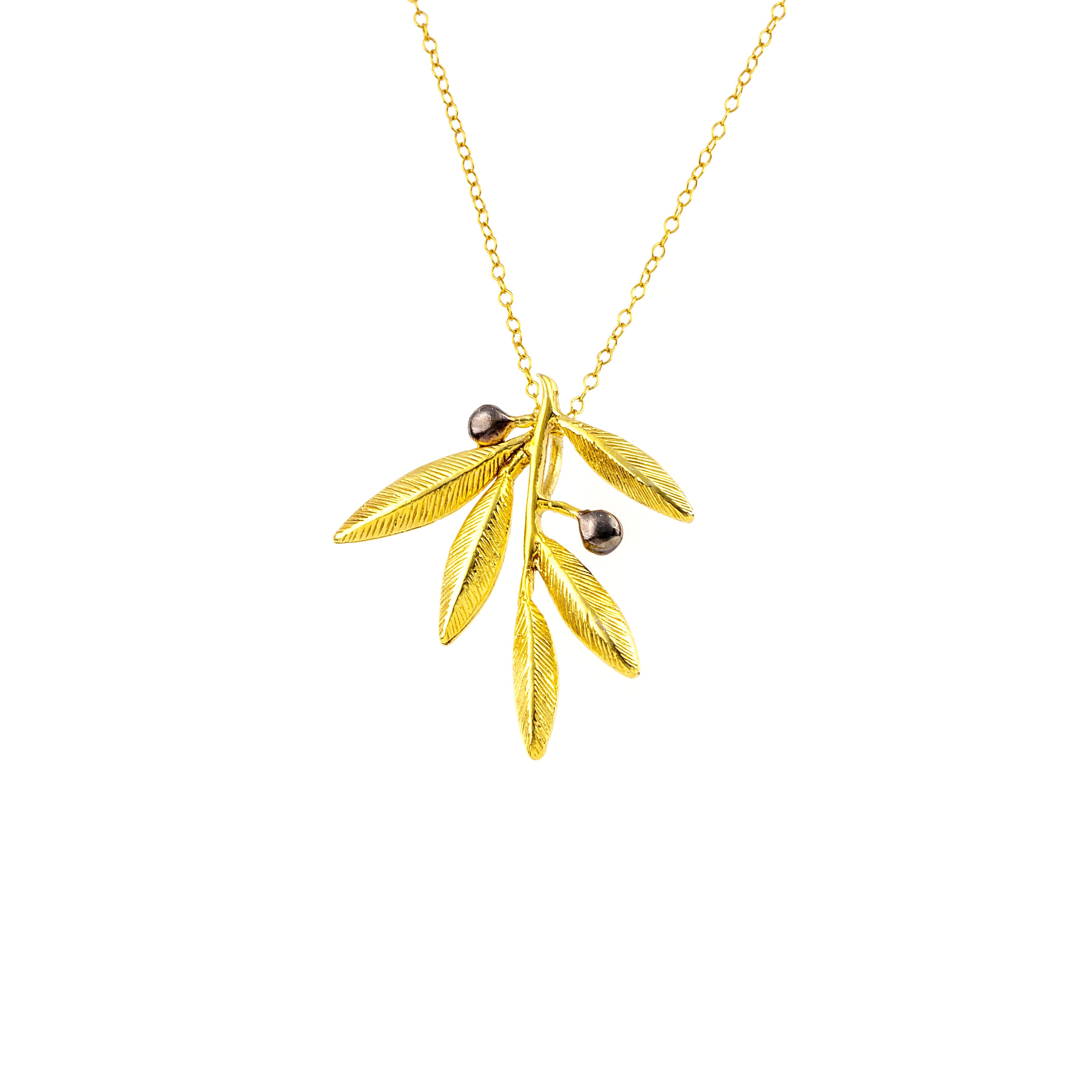 925° SILVER GOLD-PLATED PENDANT, OLIVE DESIGN WITH BLACK PLATINUM DETAILS