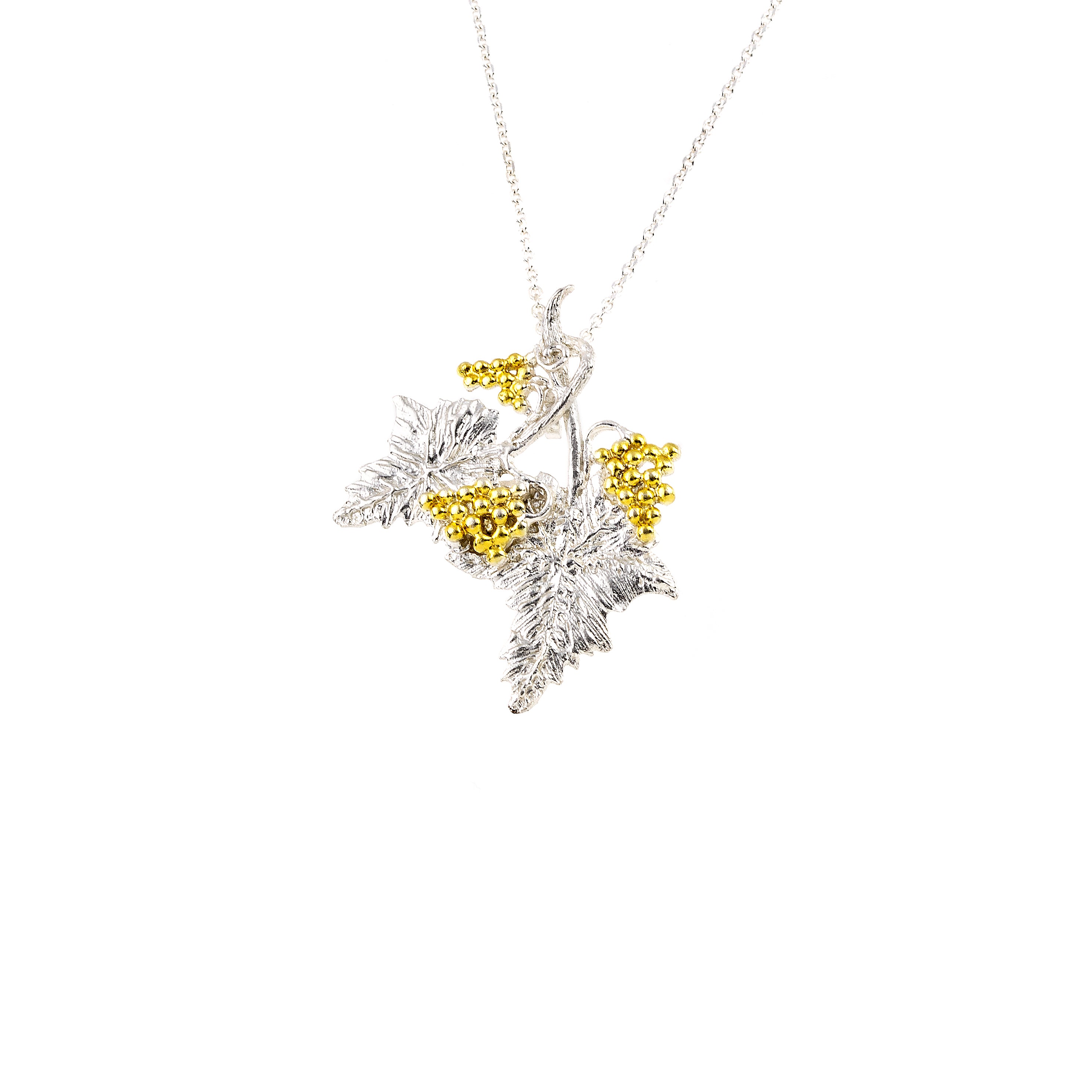 925° SILVER PENDANT, VINE DESIGN WITH GOLD-PLATED DETAILS
