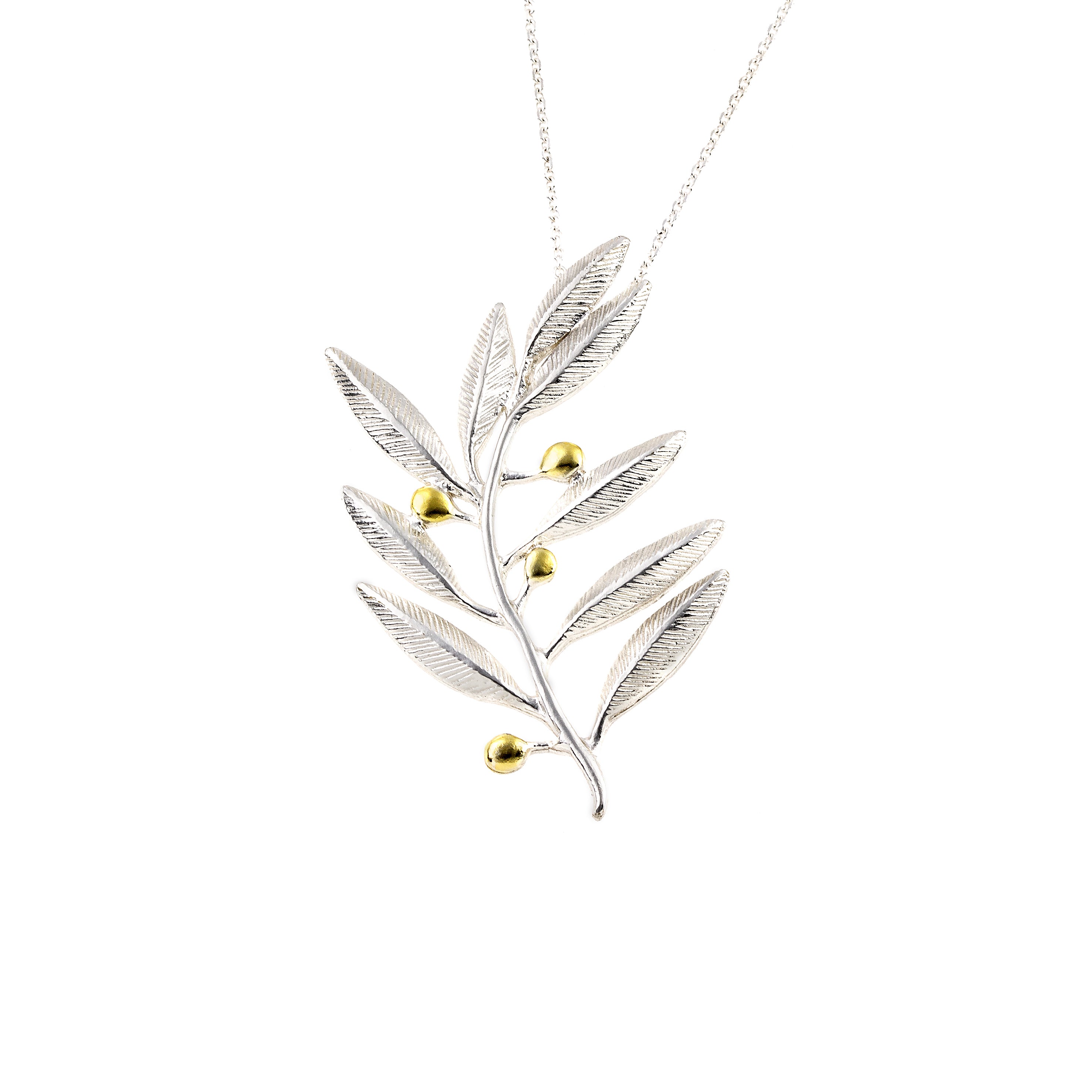 925° SILVER PENDANT - OLIVE DESIGN WITH GOLD-PLATED DETAILS