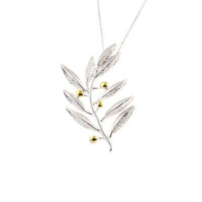 925° SILVER PENDANT - OLIVE DESIGN WITH GOLD-PLATED DETAILS