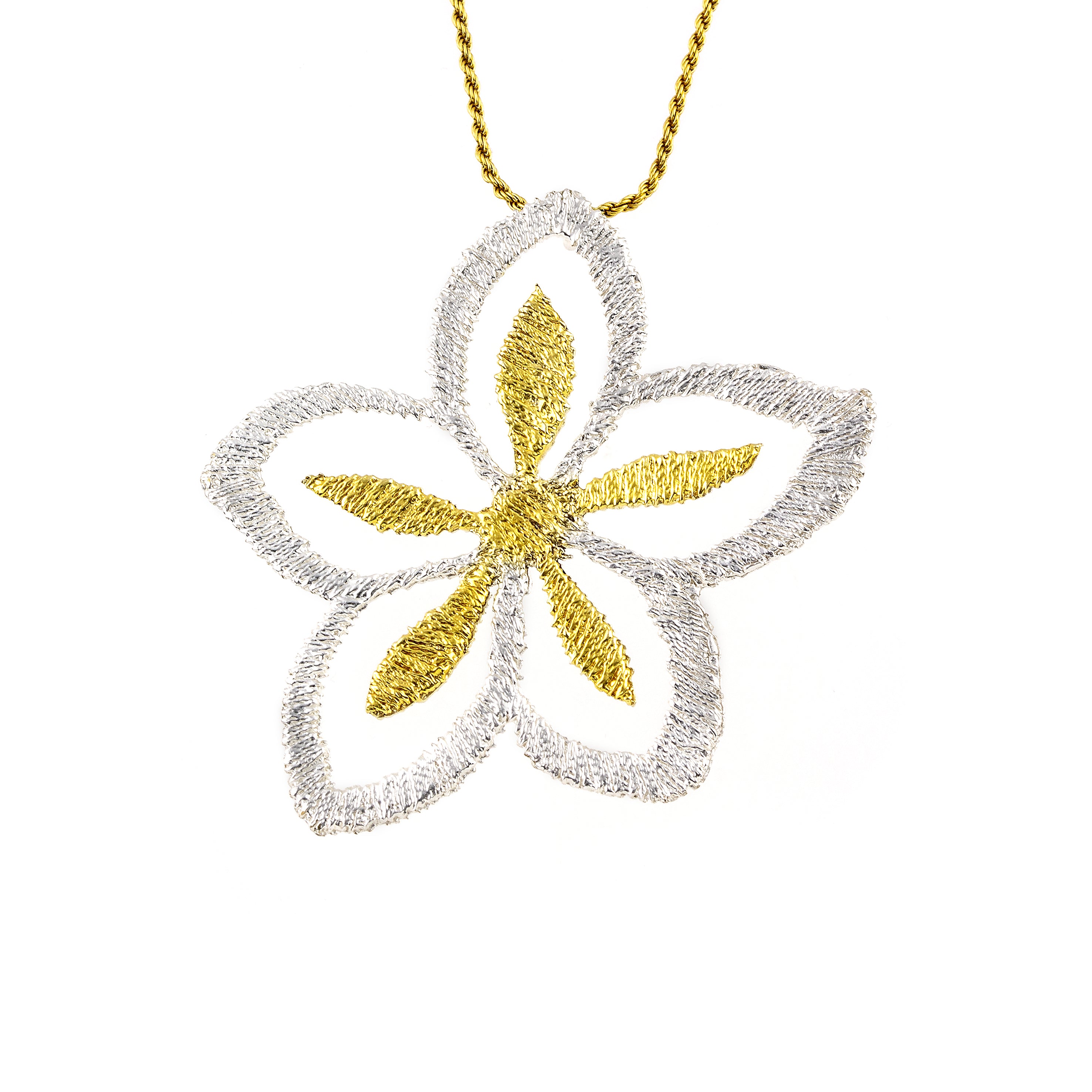 SILVER 925° PENDANT FLOWER DESIGN WITH GOLD-PLATED DETAILS