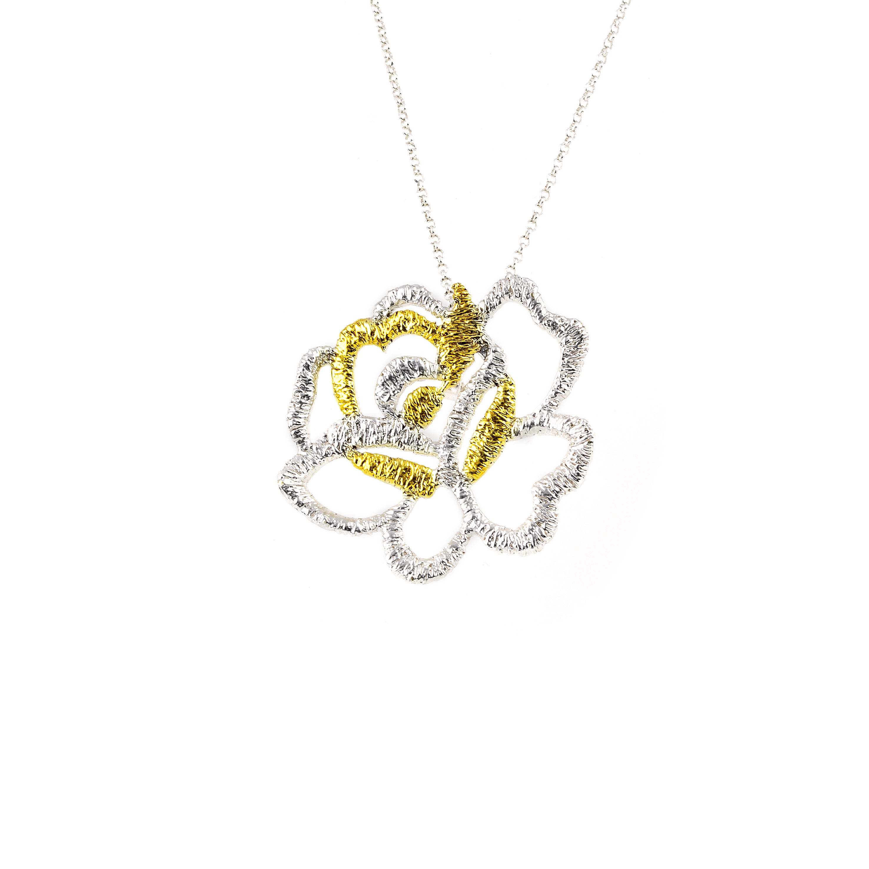 SILVER 925° PENDANT FLOWER DESIGN WITH GOLD-PLATED DETAILS