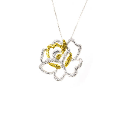 SILVER 925° PENDANT FLOWER DESIGN WITH GOLD-PLATED DETAILS