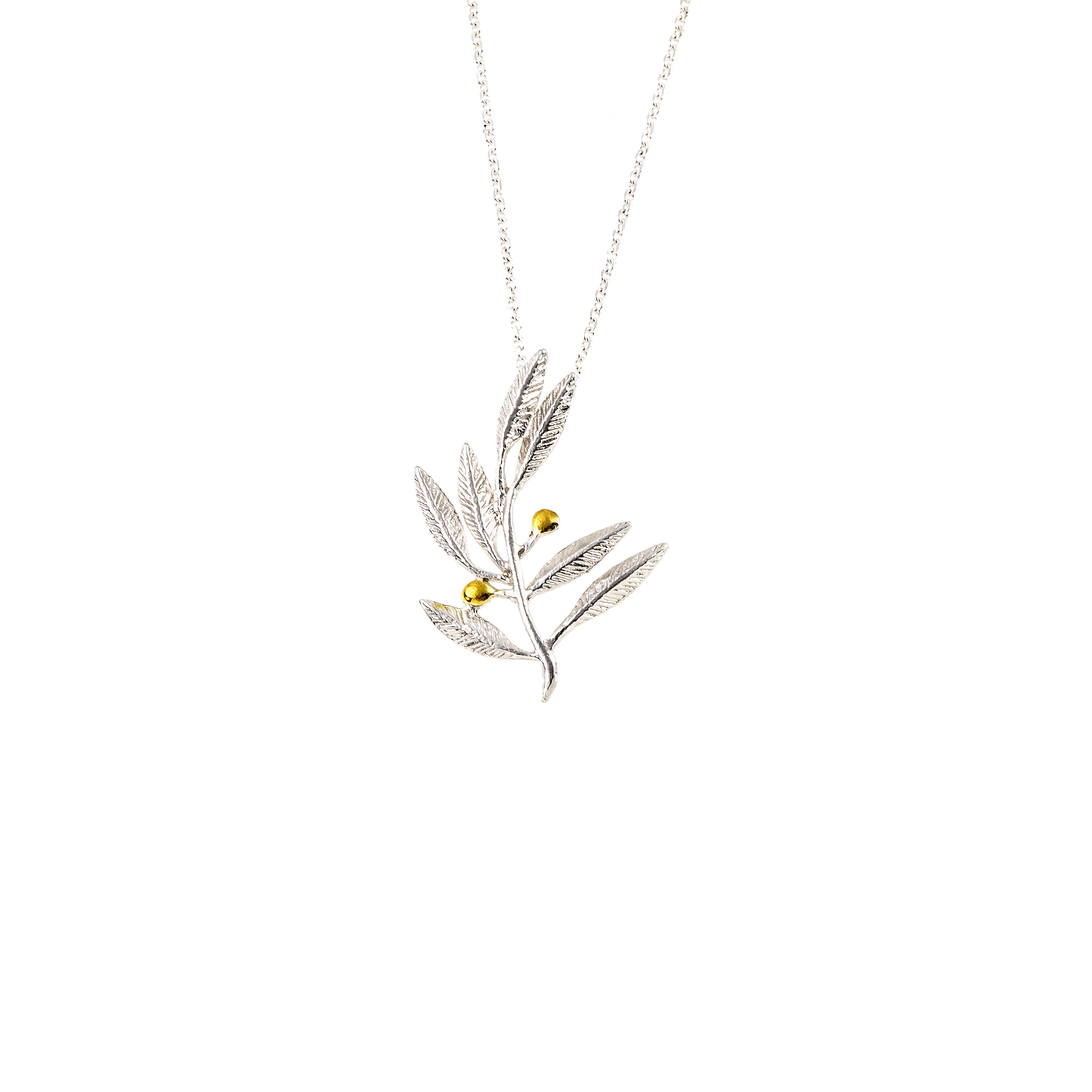 925° SILVER PENDANT - OLIVE DESIGN WITH GOLD-PLATED DETAILS