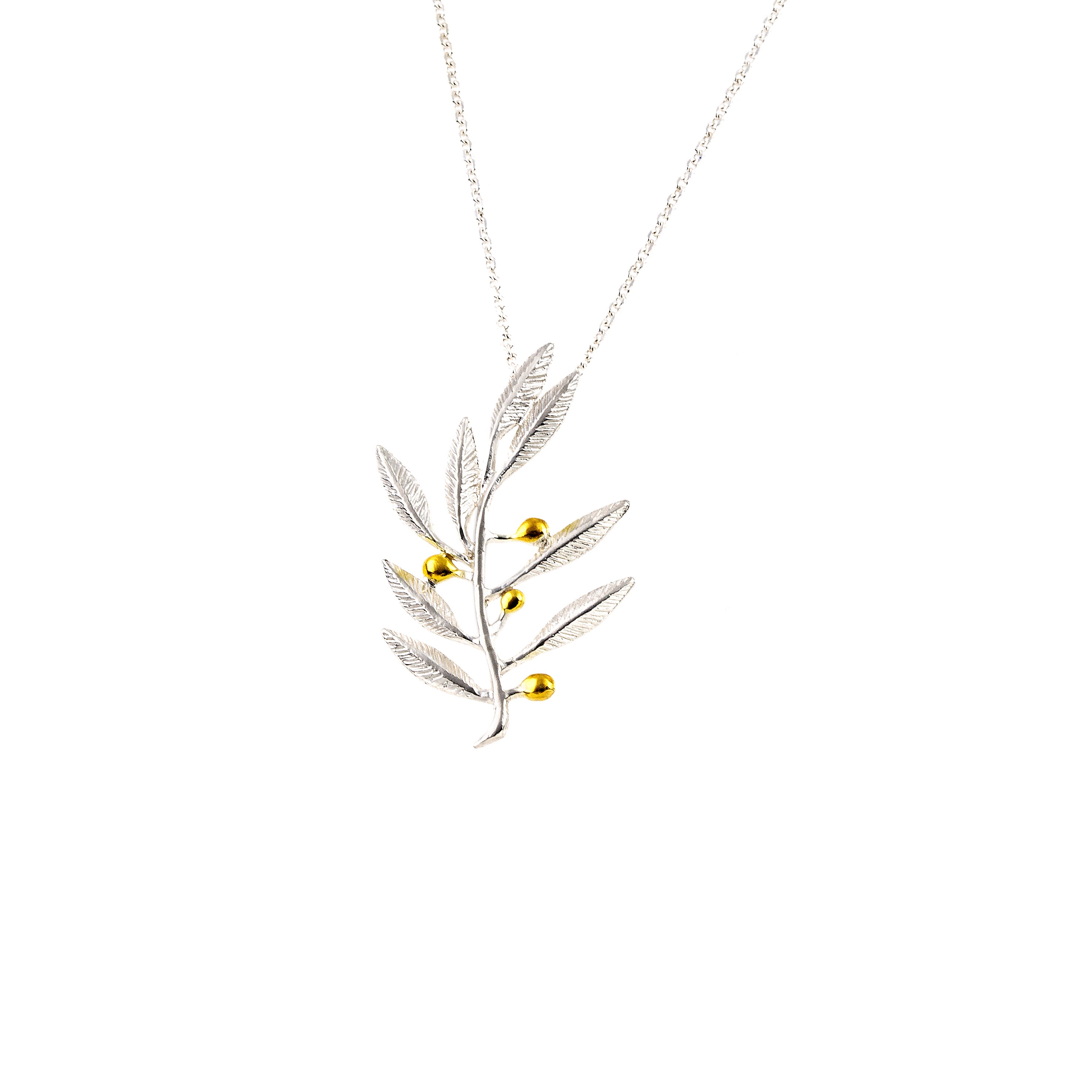 925° SILVER PENDANT - OLIVE DESIGN WITH GOLD-PLATED DETAILS