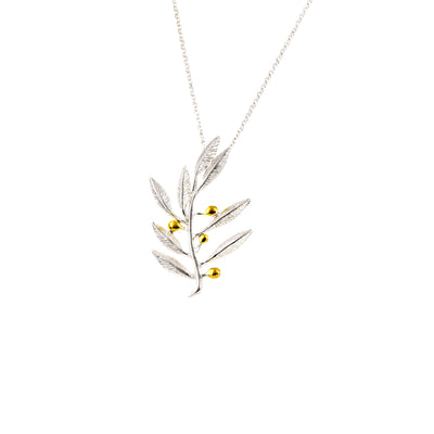 925° SILVER PENDANT - OLIVE DESIGN WITH GOLD-PLATED DETAILS