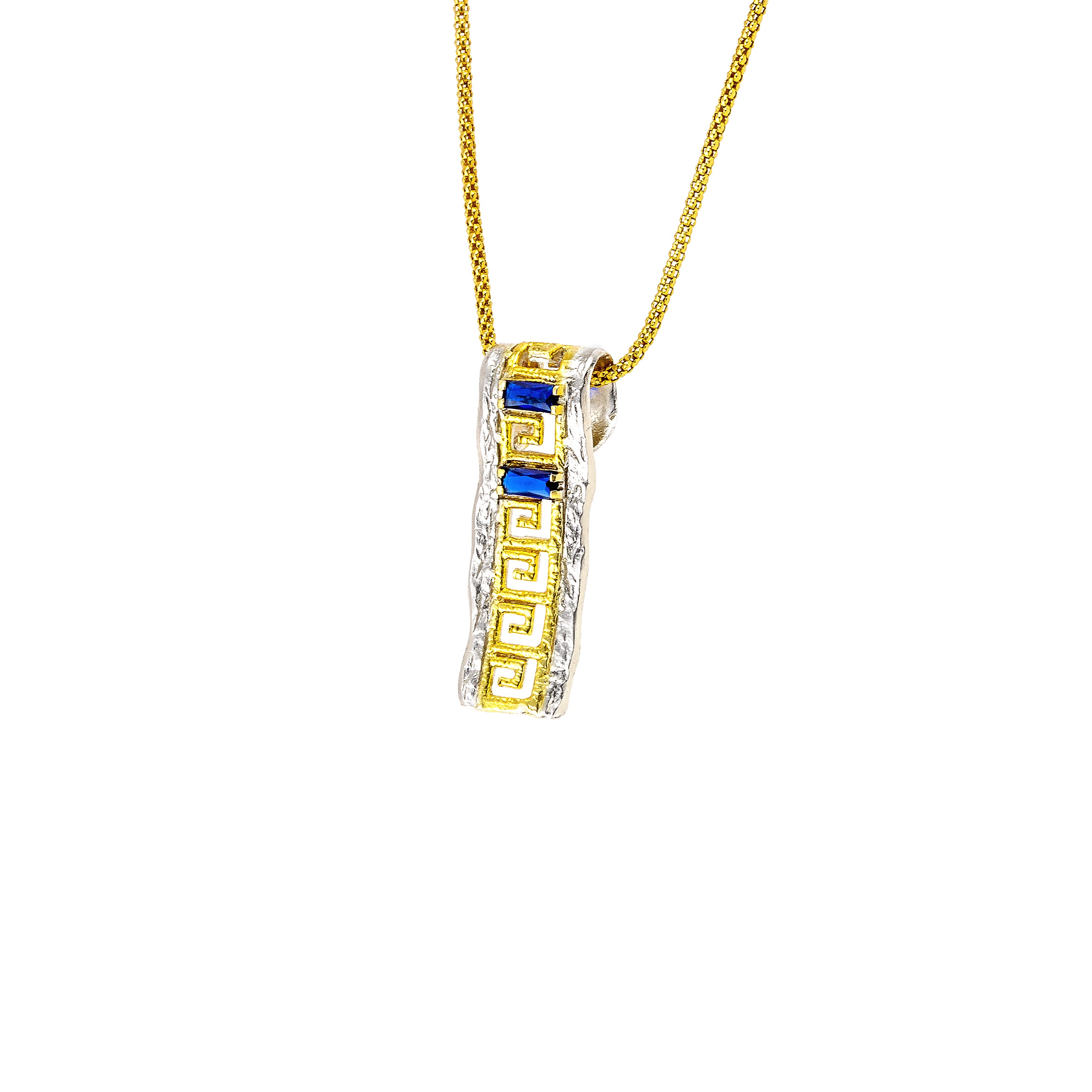 925° SILVER PENDANT GRECA DESIGN WITH ZIRCON AND GOLD PLATED DETAILS