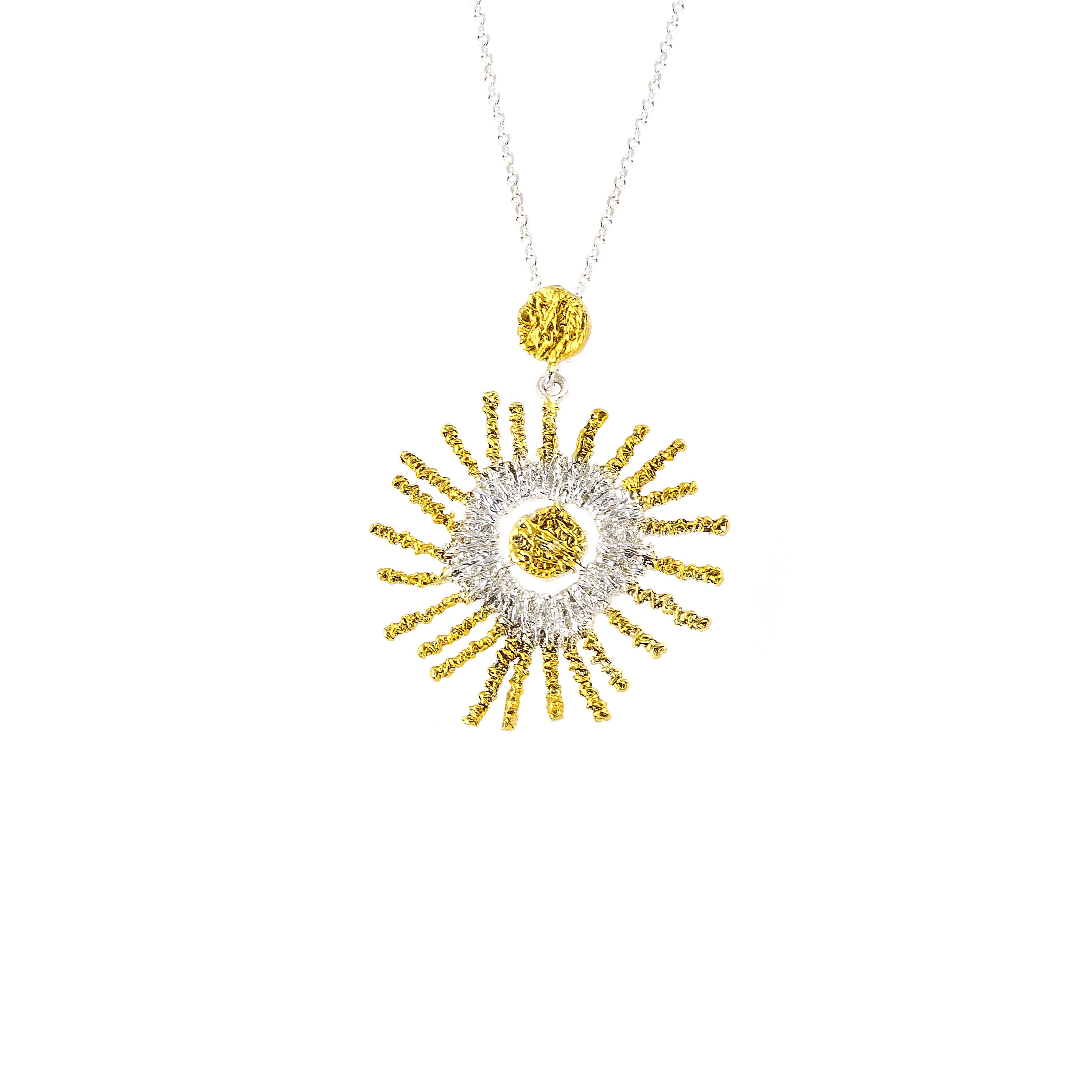 SILVER PENDANT 925° SUN DESIGN WITH GOLD PLATED DETAILS